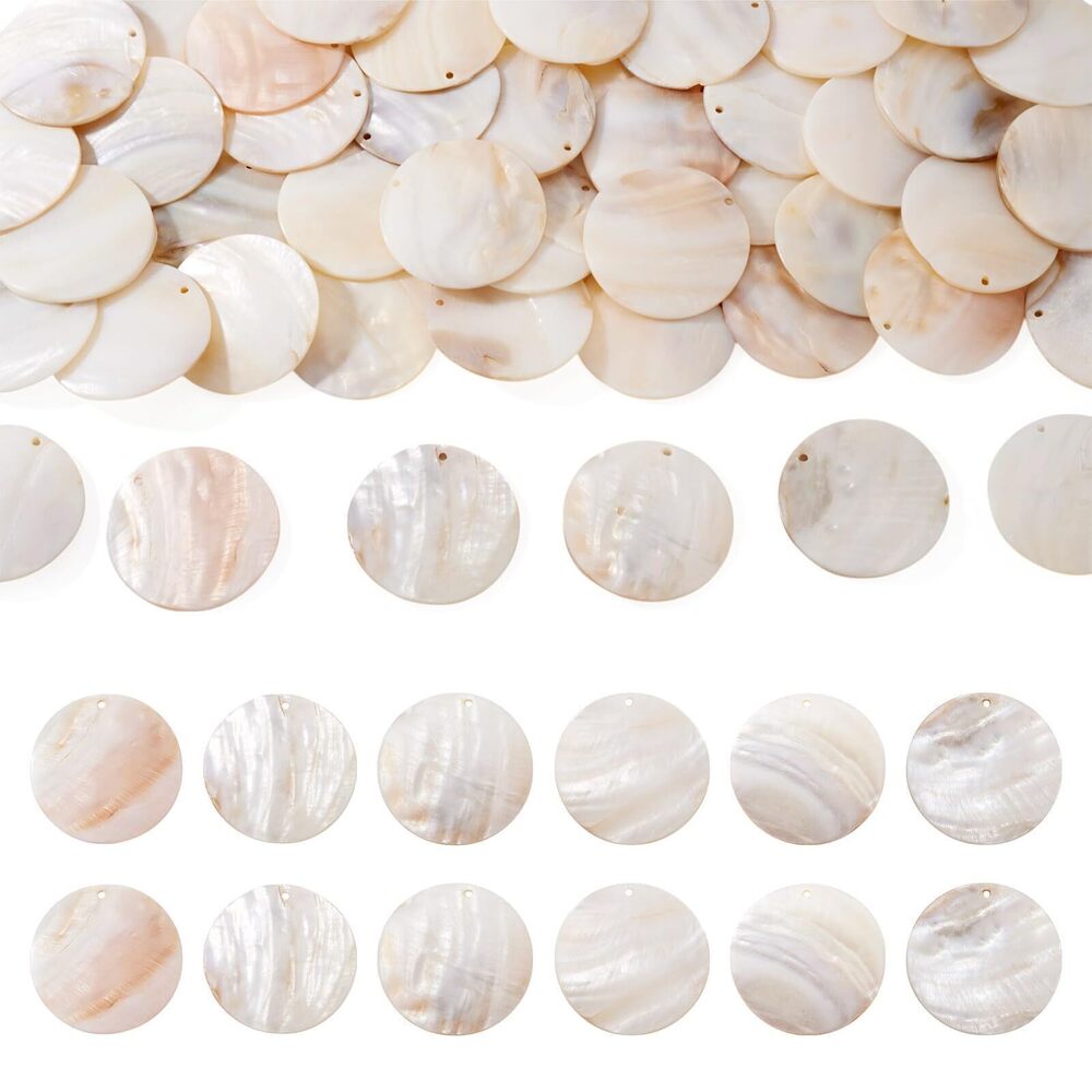 8488 50Pcs Natural Freshwater Shell Big Flat Round Pendants 44-46mm Top